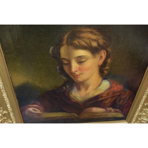 1939 - European School, 19th century, seated lady with an open book, oil on canvas, 63.5 x 54cm.