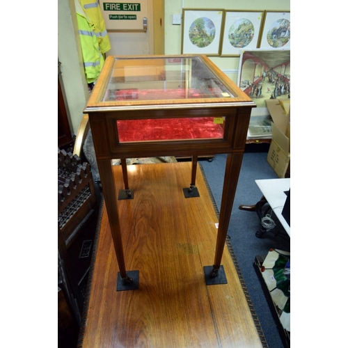 1949 - A late Victorian mahogany, satinwood and line inlaid bijouterie table, 60cm wide.