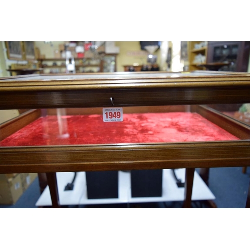 1949 - A late Victorian mahogany, satinwood and line inlaid bijouterie table, 60cm wide.