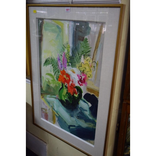 1977 - John Hitchens, 'Window Vase', signed, further inscribed verso, oil on canvas, 74.5 x 49.5cm.