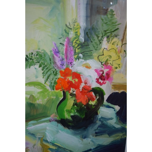 1977 - John Hitchens, 'Window Vase', signed, further inscribed verso, oil on canvas, 74.5 x 49.5cm.