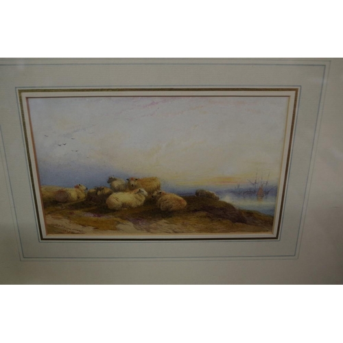 1814 - Thomas Francis Wainewright, sheep resting in a coastal setting, signed and dated 1881, watercolour, ... 