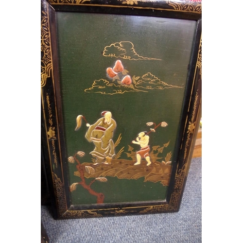 1816 - Three oriental lacquer panels, largest 67 x 47cm