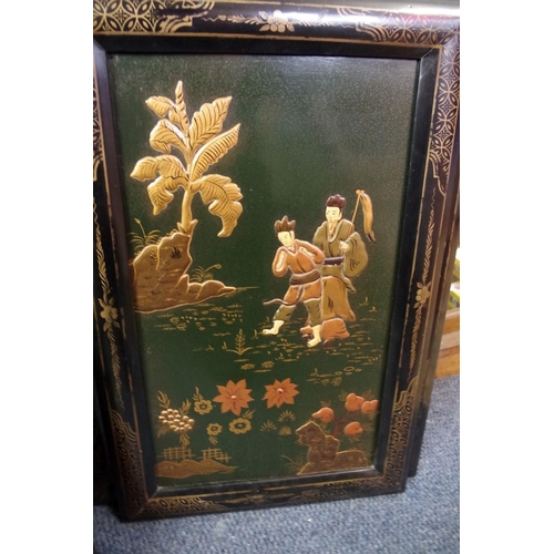 1816 - Three oriental lacquer panels, largest 67 x 47cm