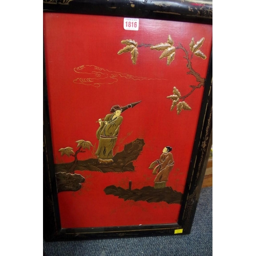 1816 - Three oriental lacquer panels, largest 67 x 47cm