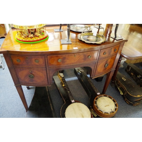 1829 - A 19th century mahogany and line inlaid bowfront sideboard, 108cm wide.