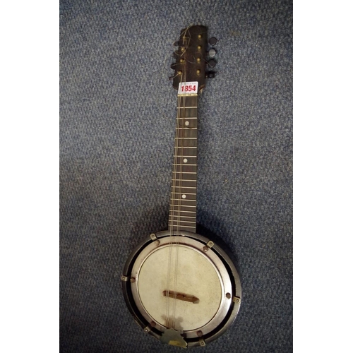 1854 - An old English 8 string banjolele, in case.