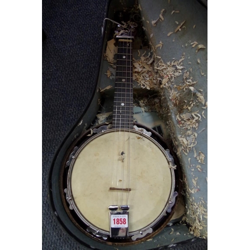 1858 - An F D H Ltd four string banjolele, cased.