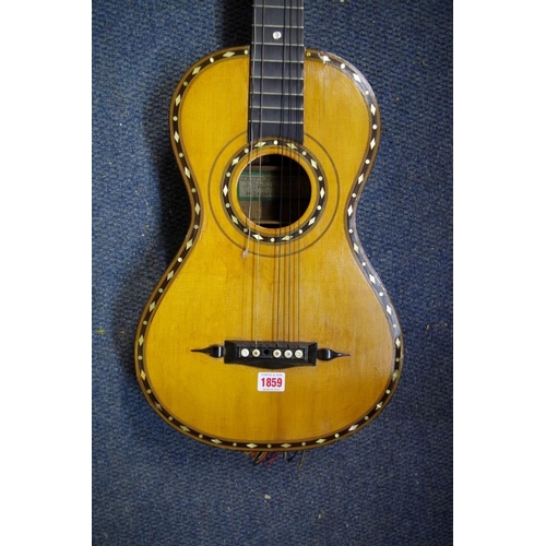 1859 - An antique six string small acoustic guitar, inscribed 'Keith, Prowse & Co, Manufacturers, 48 Cheaps... 