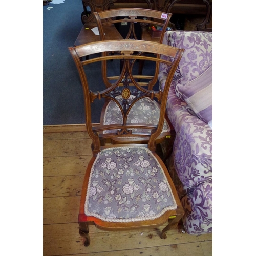 1876 - A pair of late 19th century marquetry salon chairs.