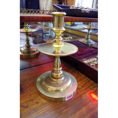 1888 - A pair of antique Dutch style brass candlesticks, 25.5cm high.