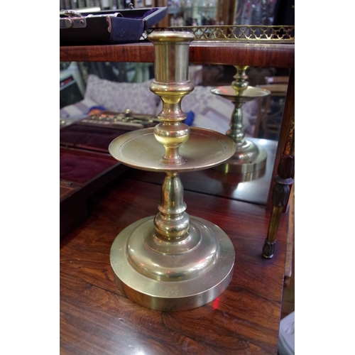 1888 - A pair of antique Dutch style brass candlesticks, 25.5cm high.