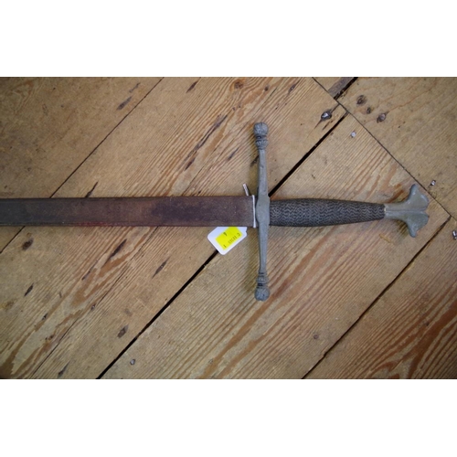 1912 - An old practice sword and leather scabbard; together with another old sword.