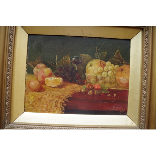 1249 - E Robinson, still life of fruit, a pair, one signed and dated 1902, oil on board, 22 x 29.5cm.&... 