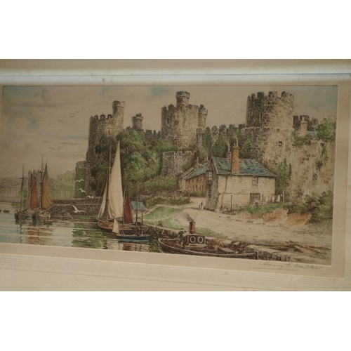 1250 - Henry G Walker, castles, a pair, each signed in pencil, coloured etching, pl.15.5 x 32.5cm.&nbs... 