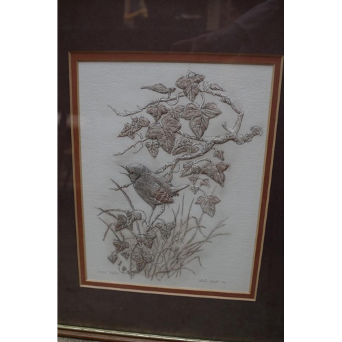 1306 - Peter Hicks, 'Great Tit'; 'Wren', a pair, each signed and inscribed, relief moulded print, 22 x 17cm... 