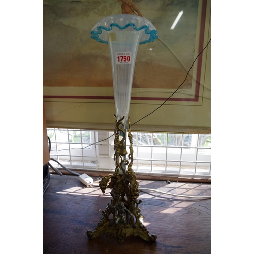 1750 - A Victorian cast brass and blue glass centrepiece, 46.5cm high.