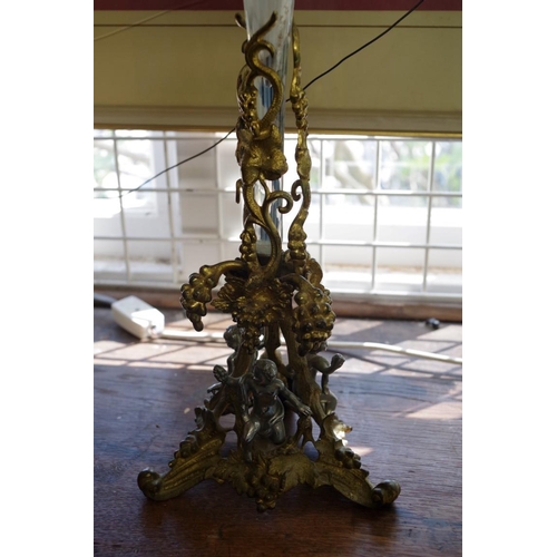 1750 - A Victorian cast brass and blue glass centrepiece, 46.5cm high.