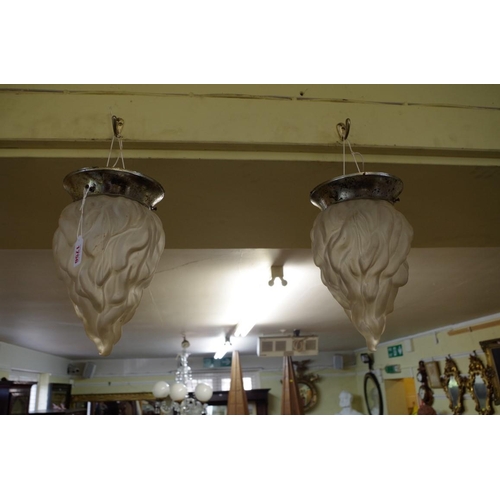 1756 - A set of eight Art Deco frosted and moulded glass ceiling lights, each with chrome fitting, 27cm hig... 