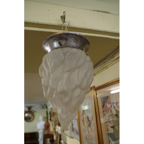 1756 - A set of eight Art Deco frosted and moulded glass ceiling lights, each with chrome fitting, 27cm hig... 