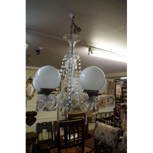 1758 - A glass five branch chandelier. 