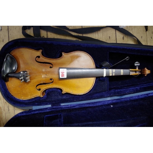 1846 - An antique Continental violin, with two piece 13¼in back, in padded case.