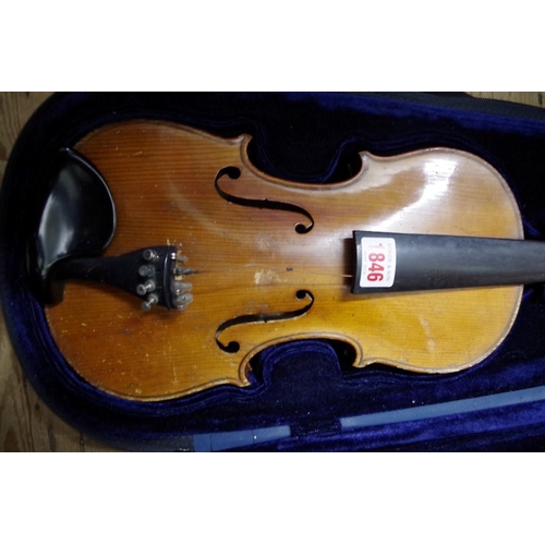 1846 - An antique Continental violin, with two piece 13¼in back, in padded case.