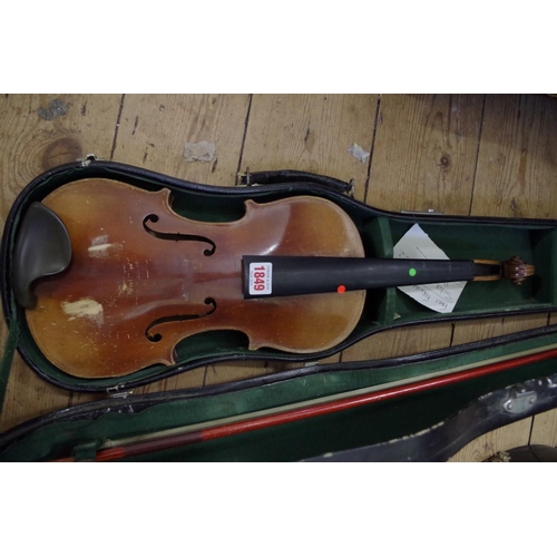 1849 - An old Continental violin, with two piece 14in back, with bow and case.