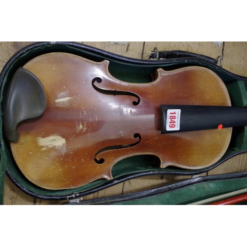 1849 - An old Continental violin, with two piece 14in back, with bow and case.