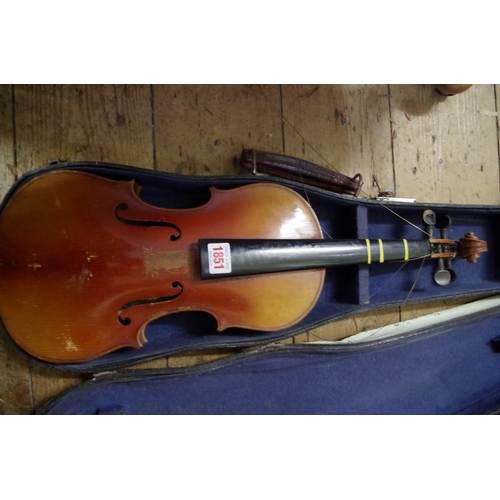 1851 - An antique Continental violin, with two piece 14in back, in case.