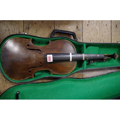 1855 - An old violin or viola, with 14¼in back, in case.