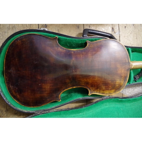 1855 - An old violin or viola, with 14¼in back, in case.