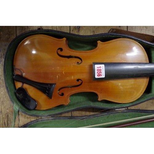 1856 - A Continental violin, with 14in back inscribed 'Stainer', with bow and case.