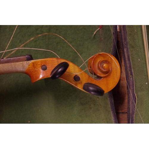 1856 - A Continental violin, with 14in back inscribed 'Stainer', with bow and case.