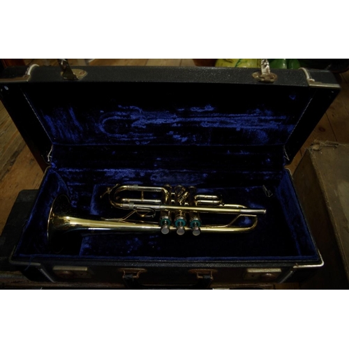 1857 - Two old brass trumpets, by York, each cased.