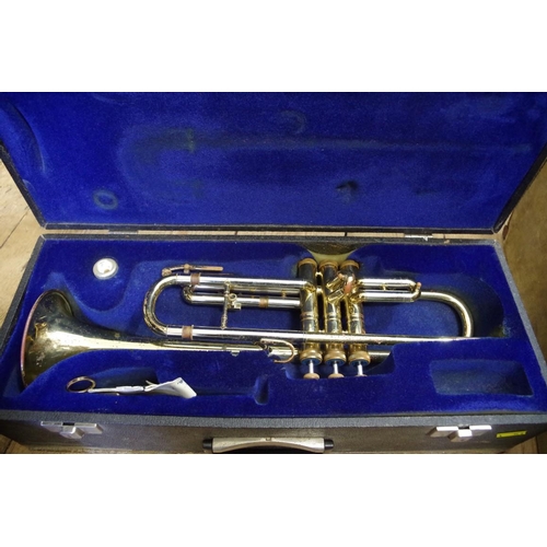 1857 - Two old brass trumpets, by York, each cased.