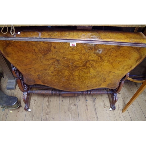 1862 - A Victorian burr walnut Sutherland table, 89cm wide.