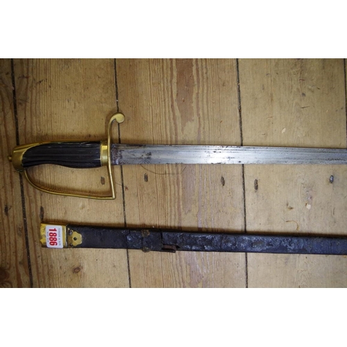 1886 - An old naval sword and leather scabbard.