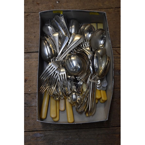 161 - A quantity of silver plated cutlery and bone handled knives.