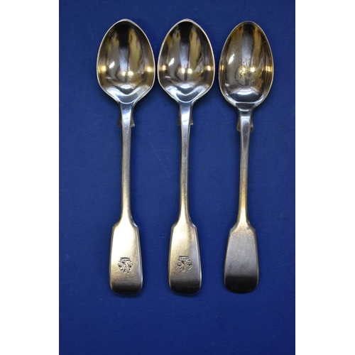 24 - A quantity of silver fiddle pattern flatware, various makers and dates, 1178g; together with five si... 