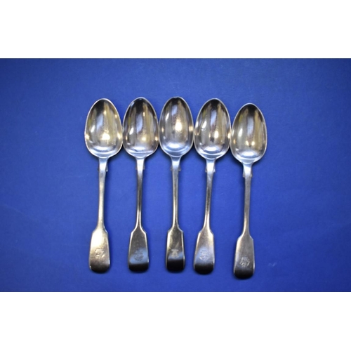 24 - A quantity of silver fiddle pattern flatware, various makers and dates, 1178g; together with five si... 