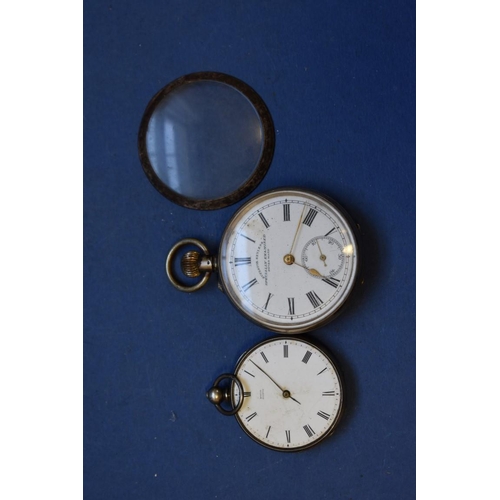 76 - An .800 open faced pocket watch, having enamel dial and Roman numerals; together with a Dupin open f... 