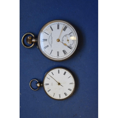 76 - An .800 open faced pocket watch, having enamel dial and Roman numerals; together with a Dupin open f... 