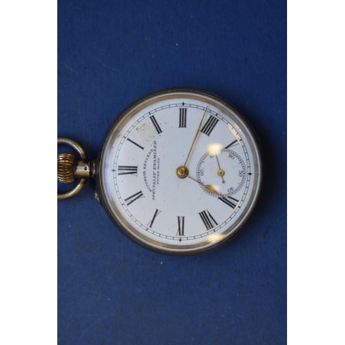 76 - An .800 open faced pocket watch, having enamel dial and Roman numerals; together with a Dupin open f... 