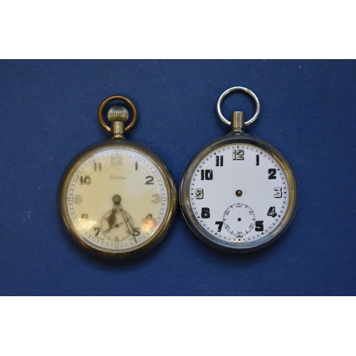 77 - Two vintage military G.S.T.P open faced pocket watches, one by Grana.