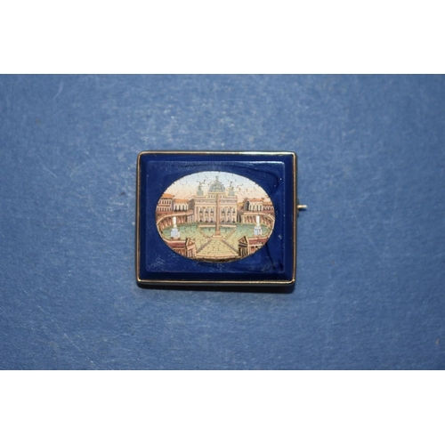 87 - A Grand Tour micro mosaic brooch, set in lapis lazuli, having unmarked mount, 3cm.