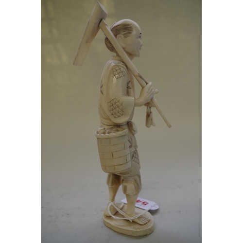 544 - A Japanese carved ivory sectional okimono of a gardener, Meiji period, signed,&n... 