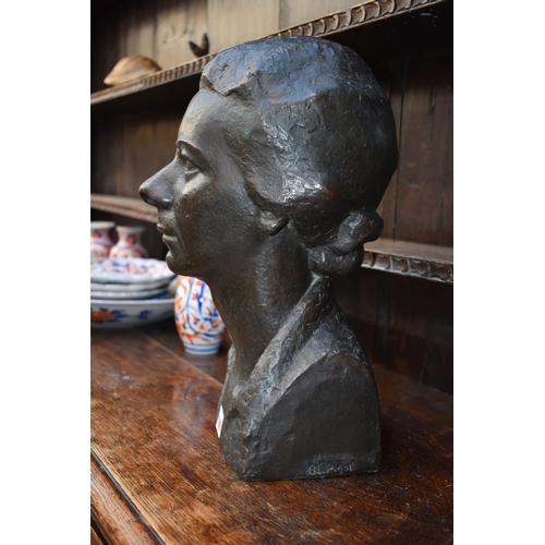 1299 - B L Pigott, a head and shoulders bust of a lady, inscribed with signature, bronze, 38cm high.... 