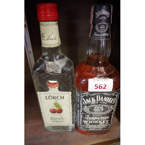 562 - A 70cl bottle of Jack Daniels whiskey; together with a 35cl bottle of Lorch Kirsch. (2)... 