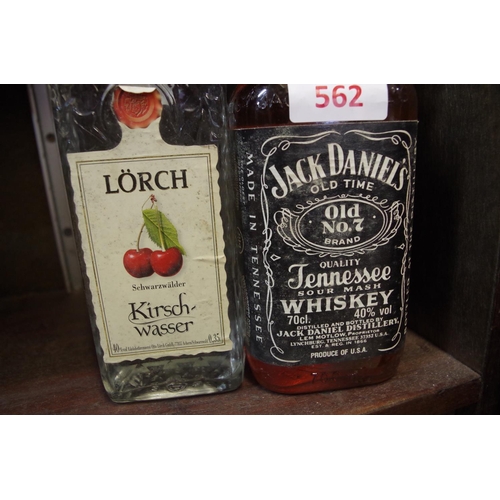 562 - A 70cl bottle of Jack Daniels whiskey; together with a 35cl bottle of Lorch Kirsch. (2)... 